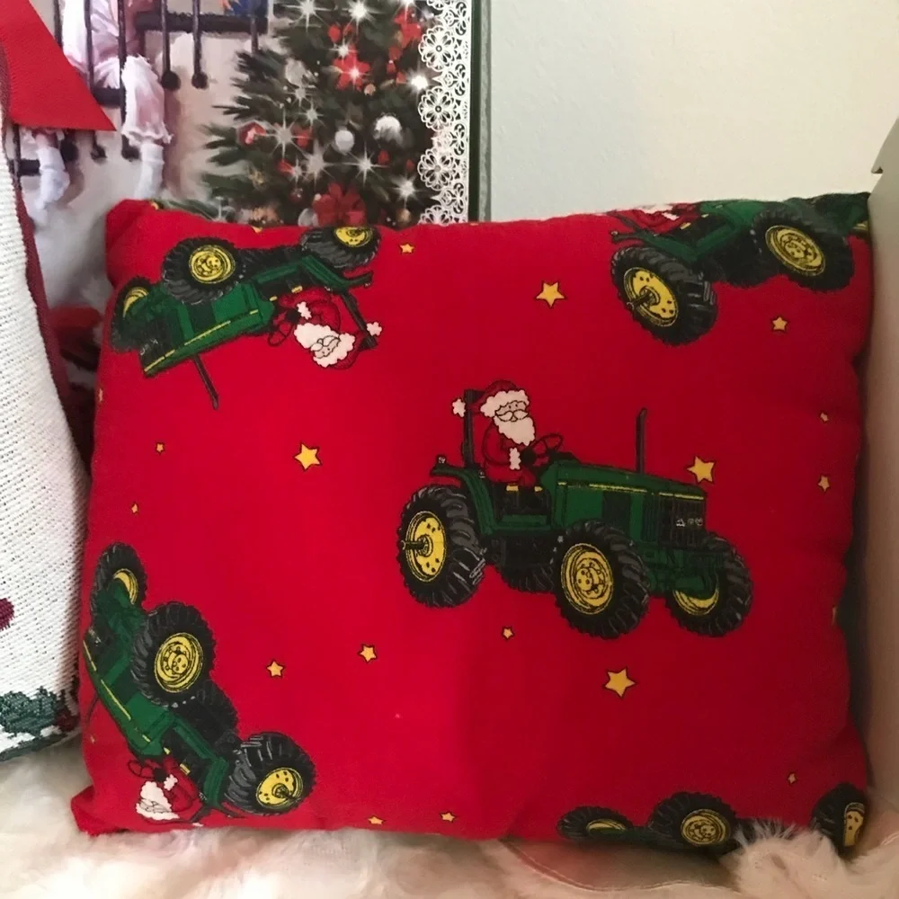 Vintage Christmas John Deere Santa Pillow